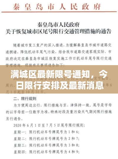 满城区最新限号通知，今日限行安排及最新消息