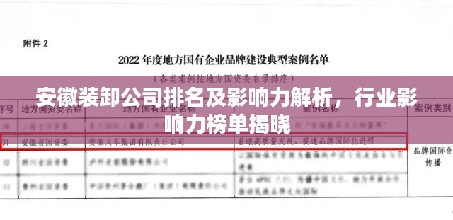 安徽装卸公司排名及影响力解析，行业影响力榜单揭晓