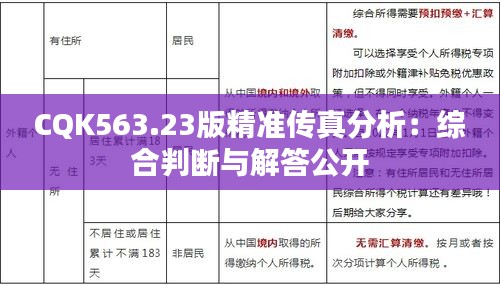 CQK563.23版精准传真分析：综合判断与解答公开