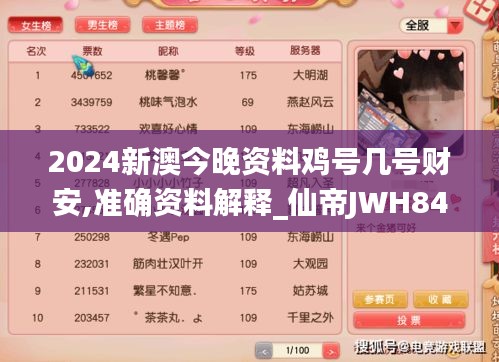 2024新澳今晚资料鸡号几号财安,准确资料解释_仙帝JWH849.54