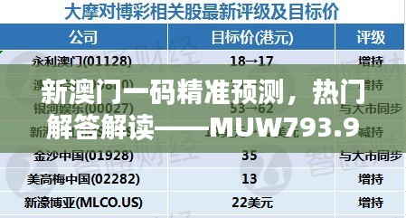 新澳门一码精准预测，热门解答解读——MUW793.9探险版