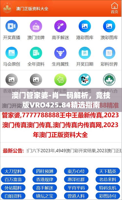 澳门管家婆-肖一码解析，竞技版VRO425.84精选指南