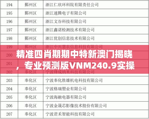 精准四肖期期中特新澳门揭晓，专业预测版VNM240.9实操攻略