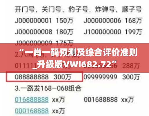 “一肖一码预测及综合评价准则_升级版VWI682.72”