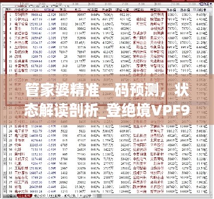 管家婆精准一码预测，状态解读剖析_登绝境VPF986.97