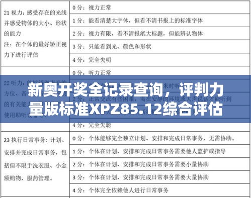 新奥开奖全记录查询，评判力量版标准XPZ85.12综合评估