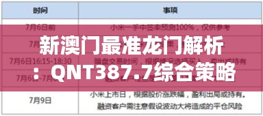 新澳门最准龙门解析：QNT387.7综合策略深度解读