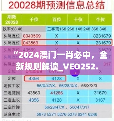 “2024澳门一肖必中，全新规则解读_VEO252.94内附”