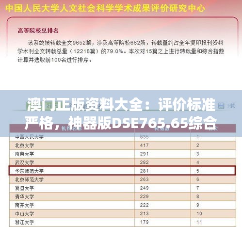 澳门正版资料大全：评价标准严格，神器版DSE765.65综合评估