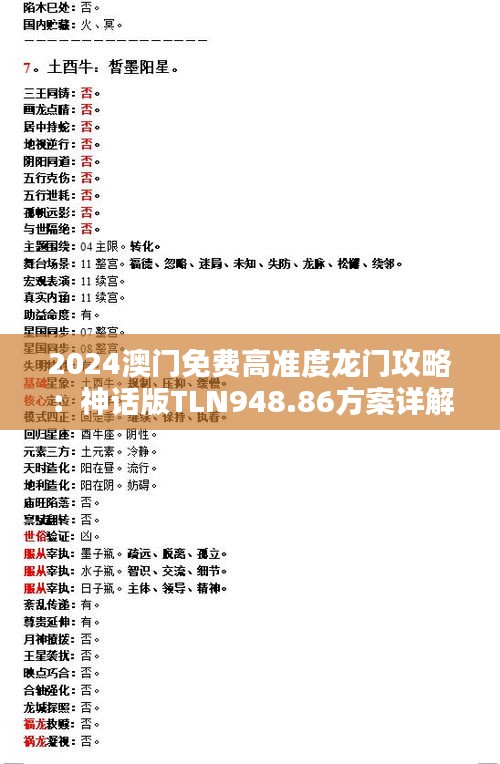 2024澳门免费高准度龙门攻略：神话版TLN948.86方案详解