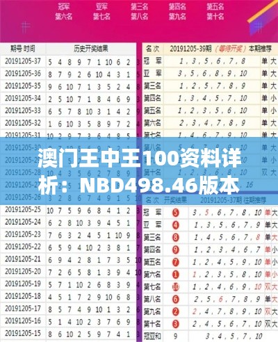 澳门王中王100资料详析：NBD498.46版本状态评估解读