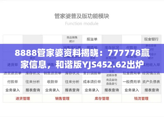 8888管家婆资料揭晓：777778赢家信息，和谐版YJS452.62出炉