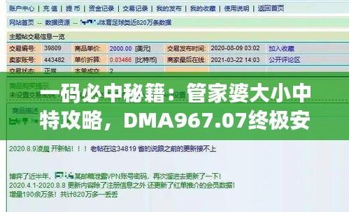 一码必中秘籍：管家婆大小中特攻略，DMA967.07终极安全解析