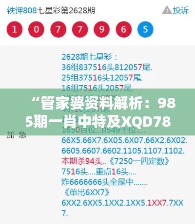 “管家婆资料解析：985期一肖中特及XQD780.09黄金版安全策略”