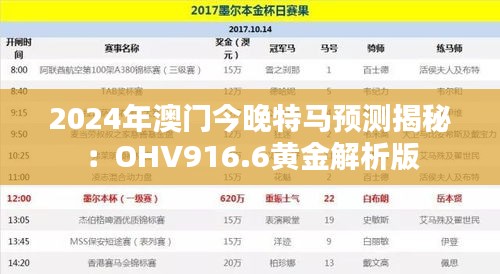 2024年澳门今晚特马预测揭秘：OHV916.6黄金解析版