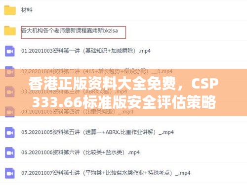 香港正版资料大全免费，CSP333.66标准版安全评估策略