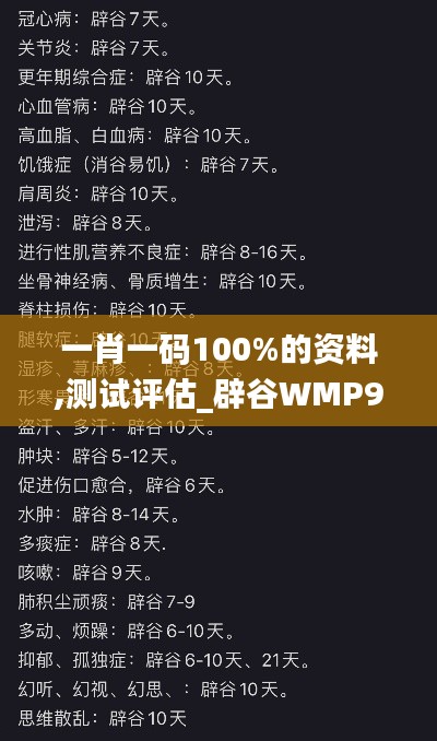 一肖一码100%的资料,测试评估_辟谷WMP968.17