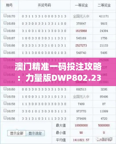 澳门精准一码投注攻略：力量版DWP802.23安全策略详解