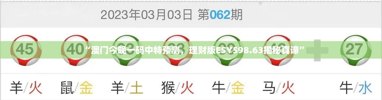 “澳门今晚一码中特预测，理财版ESY598.63揭秘真谛”