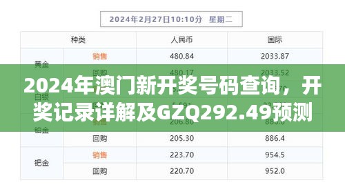 2024年澳门新开奖号码查询，开奖记录详解及GZQ292.49预测分析