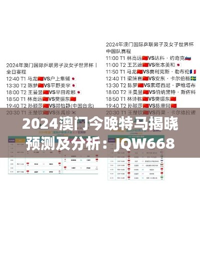 2024澳门今晚特马揭晓预测及分析：JQW668.71版解读