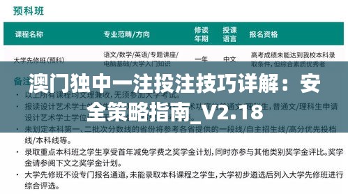 澳门独中一注投注技巧详解：安全策略指南_V2.18