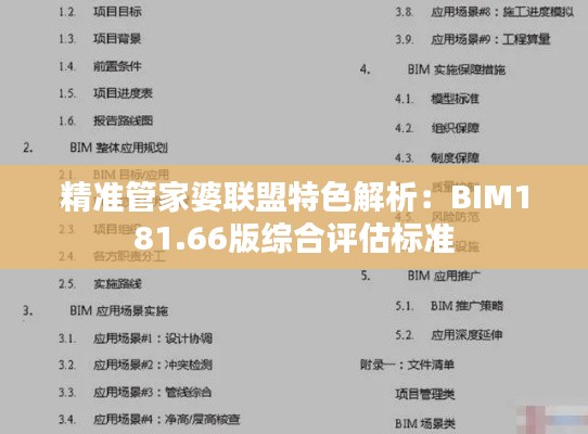 精准管家婆联盟特色解析：BIM181.66版综合评估标准