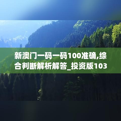 新澳门一码一码100准确,综合判断解析解答_投资版103.17