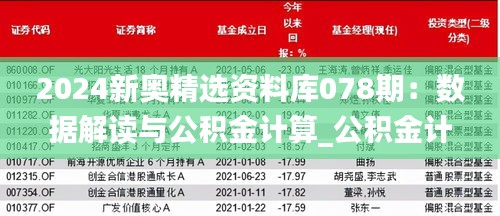 2024新奥精选资料库078期：数据解读与公积金计算_公积金计算器CQY975.91