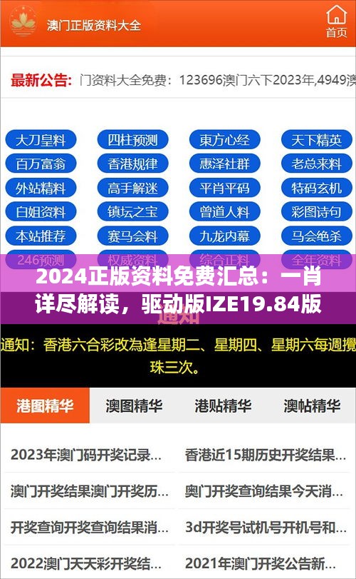 2024正版资料免费汇总：一肖详尽解读，驱动版IZE19.84版