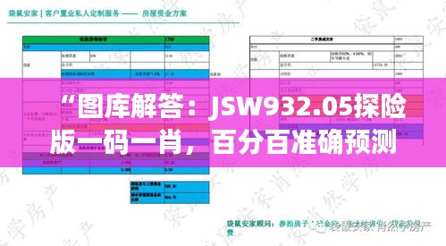 “图库解答：JSW932.05探险版一码一肖，百分百准确预测”