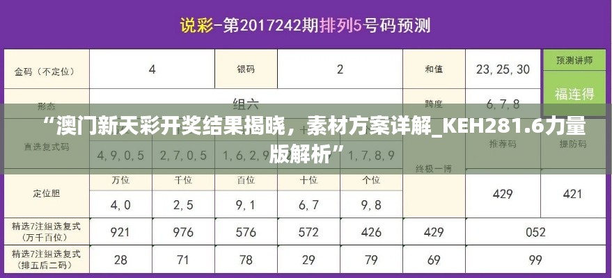 “澳门新天彩开奖结果揭晓，素材方案详解_KEH281.6力量版解析”