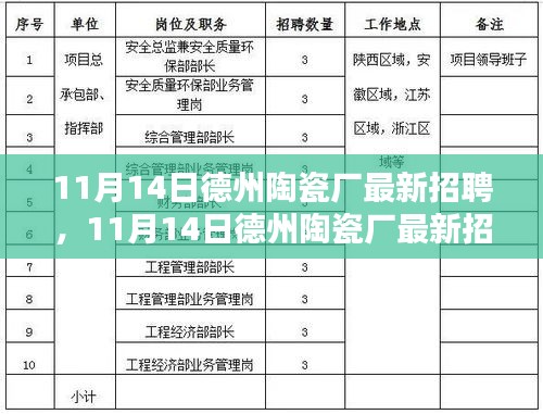 11月14日德州陶瓷厂最新招聘，就业选择中的机遇与挑战