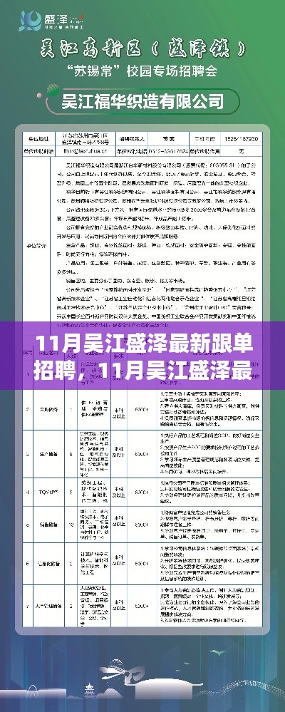 11月吴江盛泽跟单招聘启幕，优质职位挑战你的职场梦想！