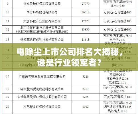 电除尘上市公司排名大揭秘，谁是行业领军者？