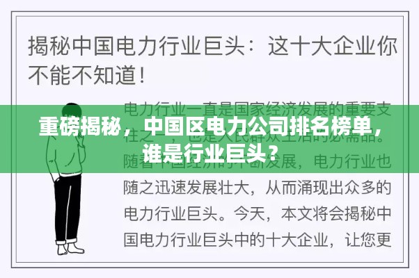 重磅揭秘，中国区电力公司排名榜单，谁是行业巨头？