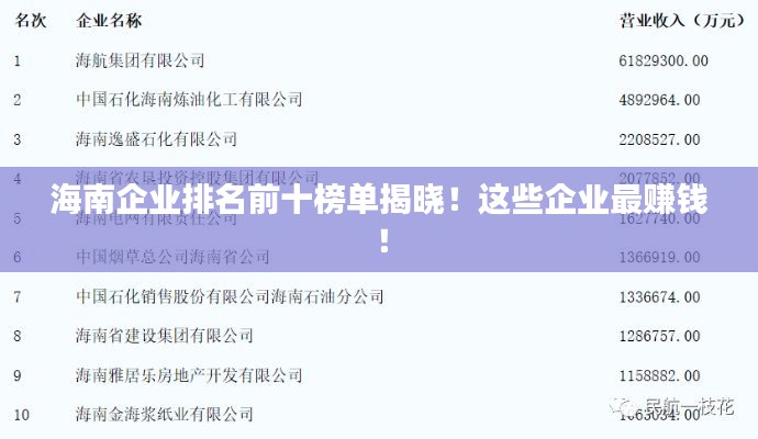 海南企业排名前十榜单揭晓！这些企业最赚钱！